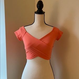 Coral wrap crop top